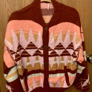 Free People Multicolor Geometric Cardigan